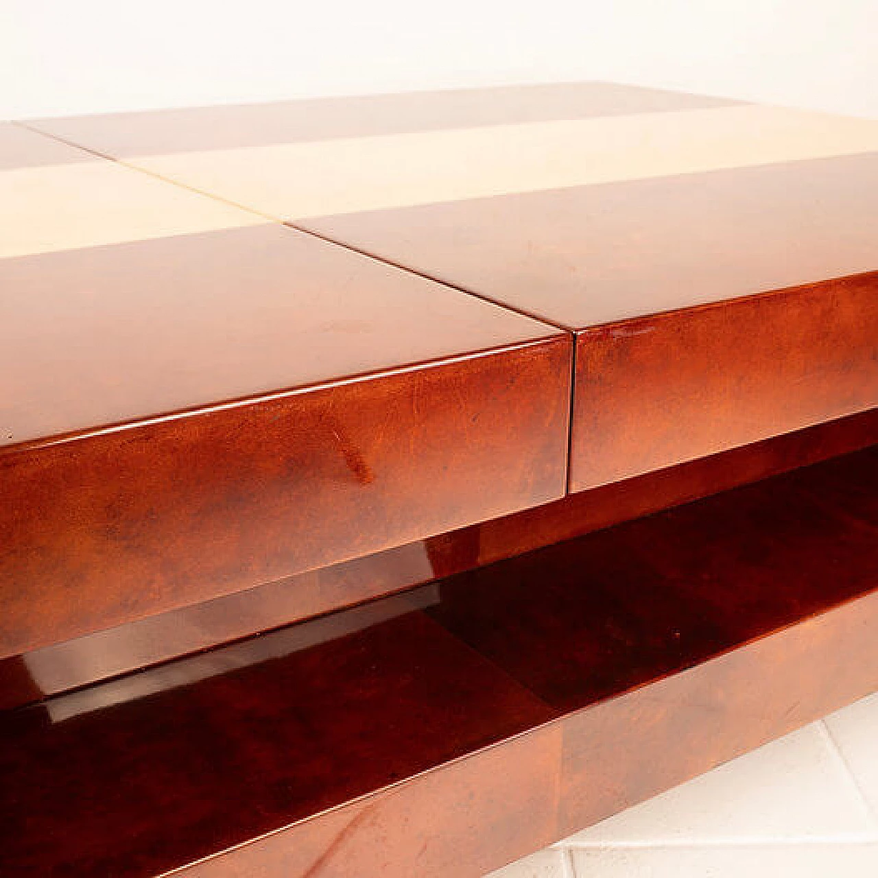 Parchment coffee table with bar compartment by Aldo Tura for Tura Milano, 1960s 4