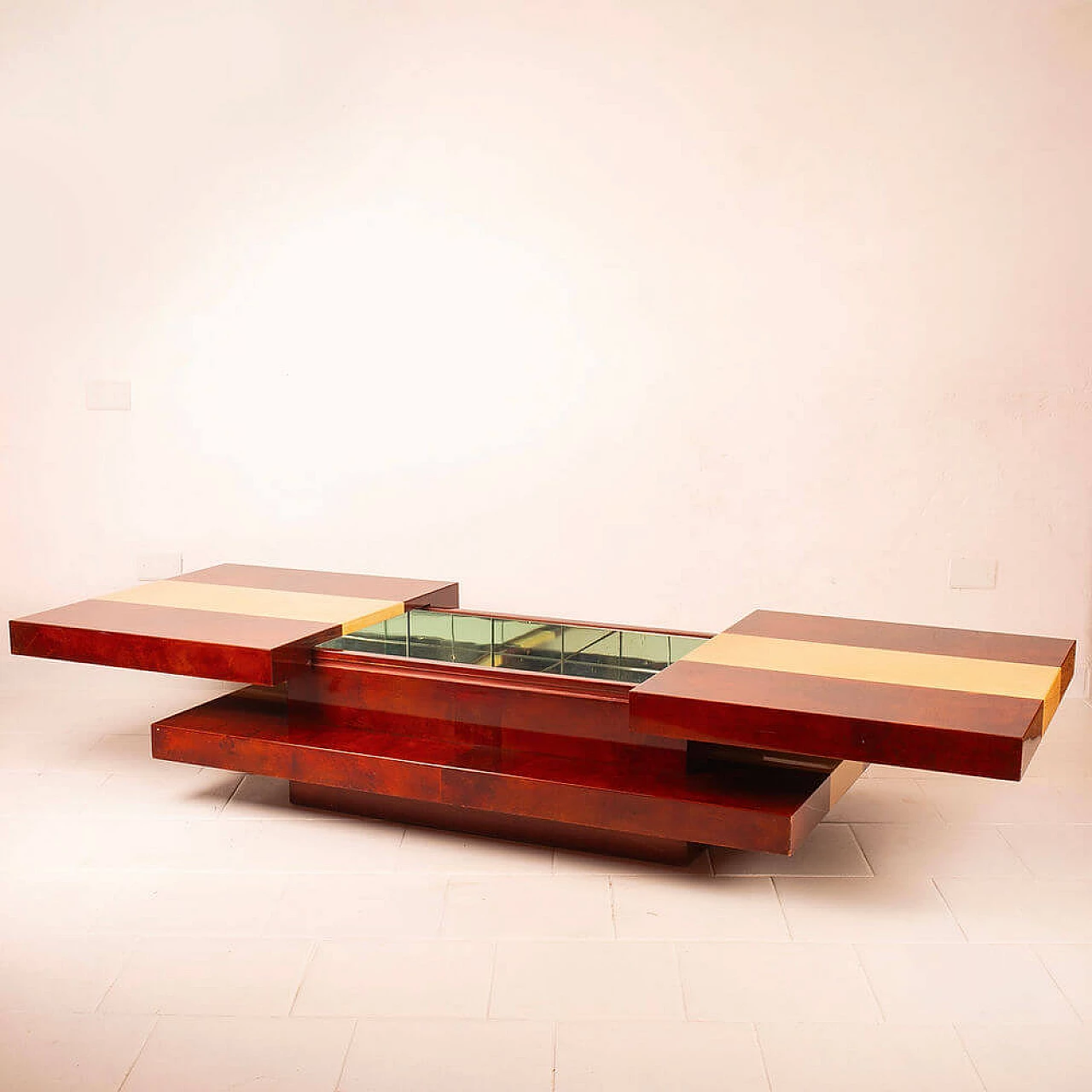 Parchment coffee table with bar compartment by Aldo Tura for Tura Milano, 1960s 8