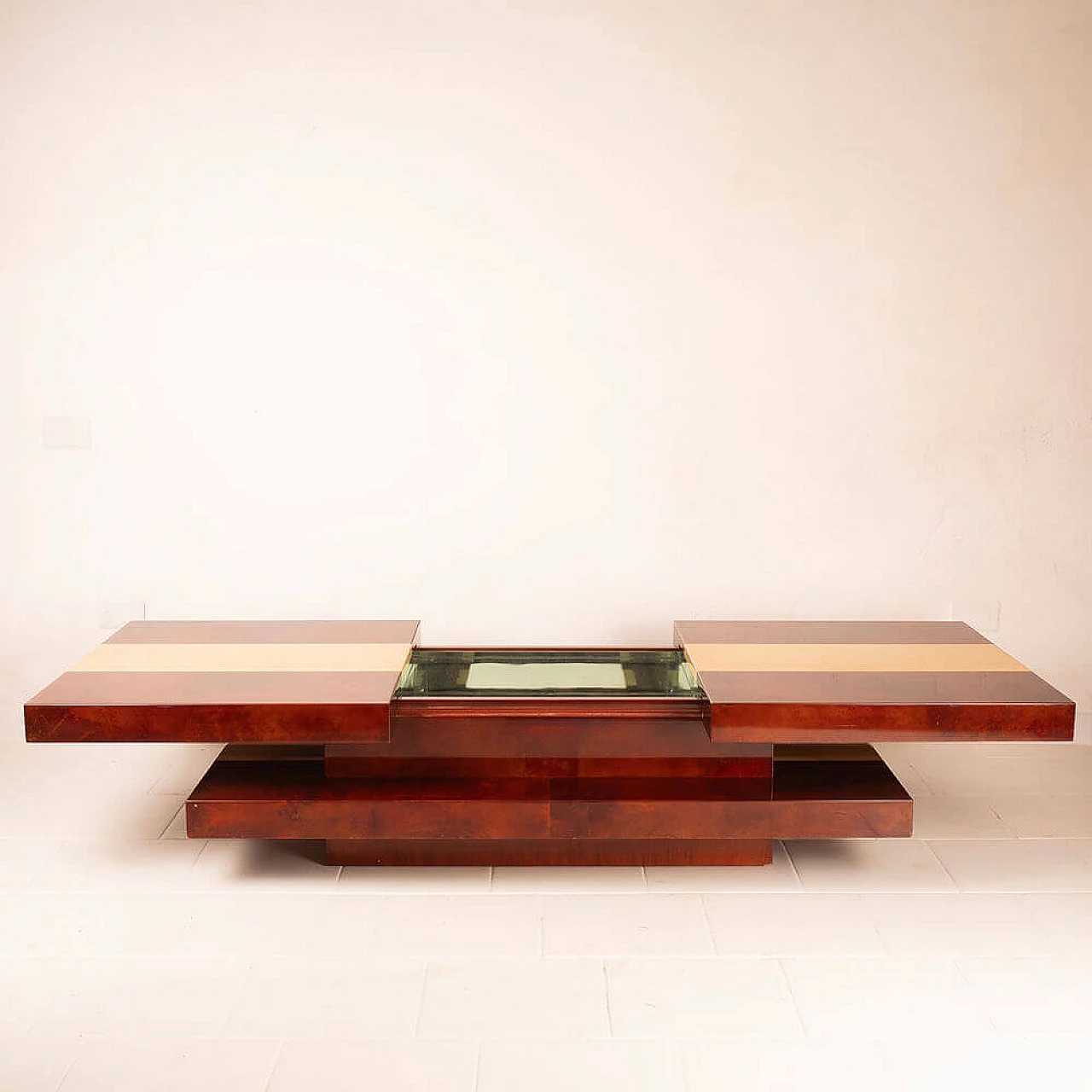 Parchment coffee table with bar compartment by Aldo Tura for Tura Milano, 1960s 9
