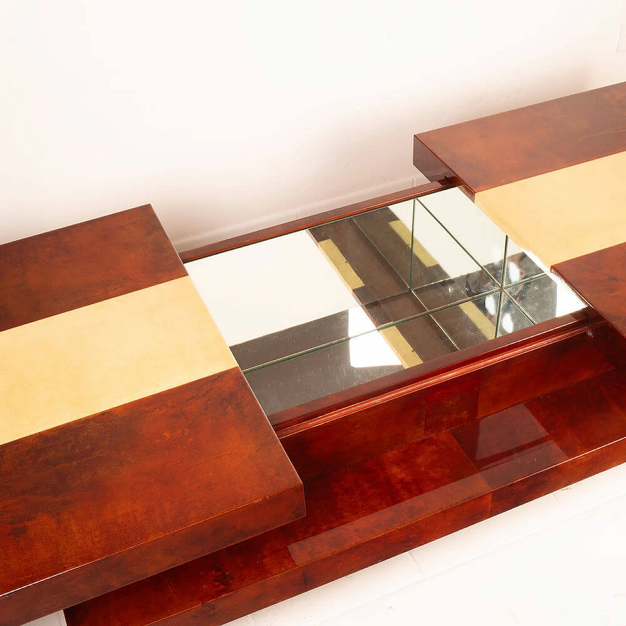 Parchment coffee table with bar compartment by Aldo Tura for Tura Milano, 1960s 10
