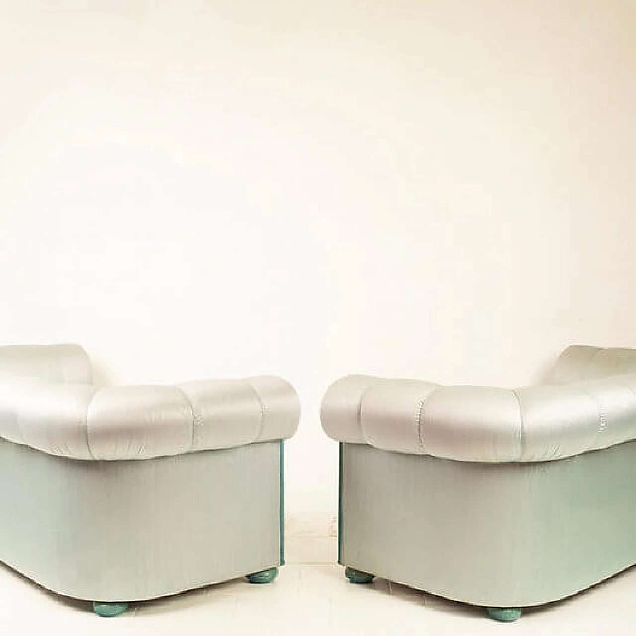 Pair of sofas in marbled wood and Moirè silk by Fabrizio Smania for Smania Studio Interni, 1980s 1