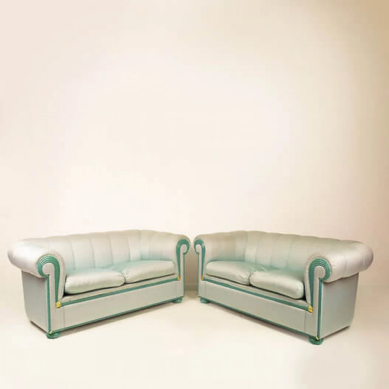 Pair of sofas in marbled wood and Moirè silk by Fabrizio Smania for Smania Studio Interni, 1980s 4