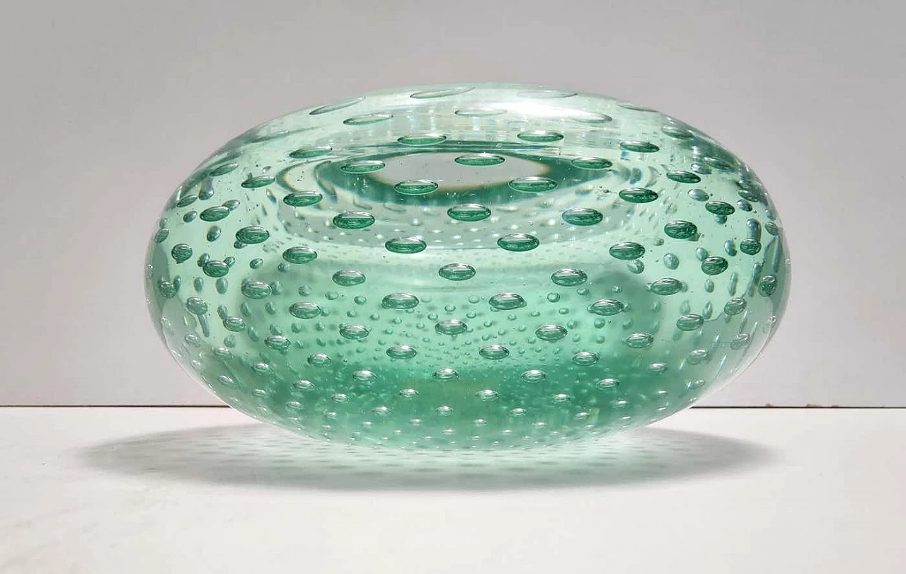 Aquamarine-colored bullicant Murano glass ashtray, 1960s 1