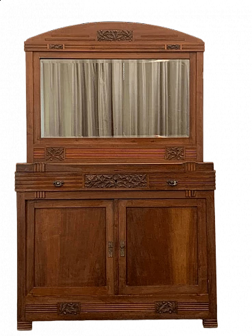 Credenza Art Nouveau con specchio in ciliegio, fine '800