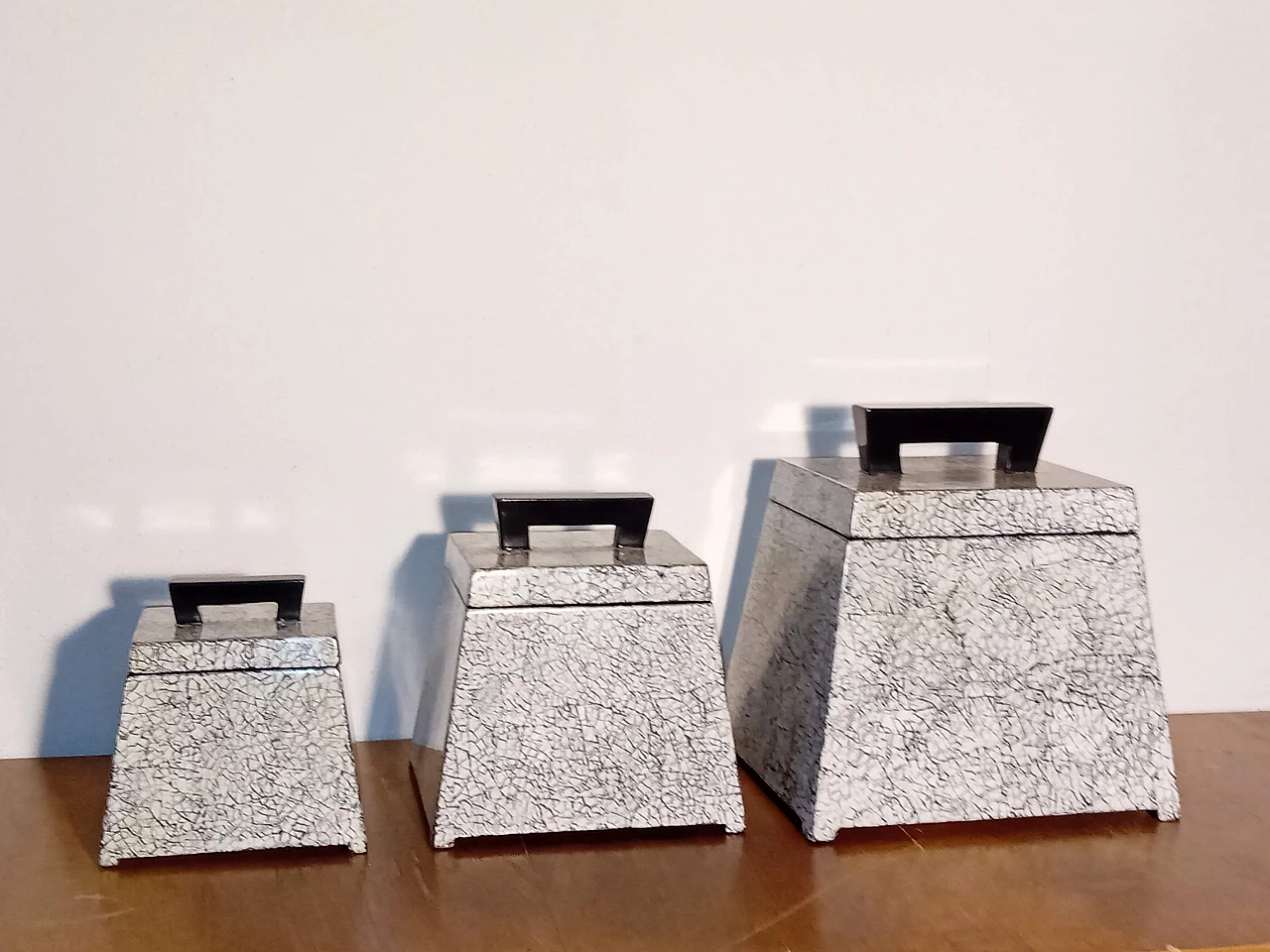 3 Trapezoidal boxes with craquele motif by Mathias Paris, 1990s 1