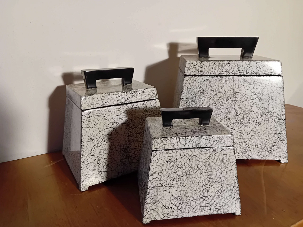 3 Trapezoidal boxes with craquele motif by Mathias Paris, 1990s 2