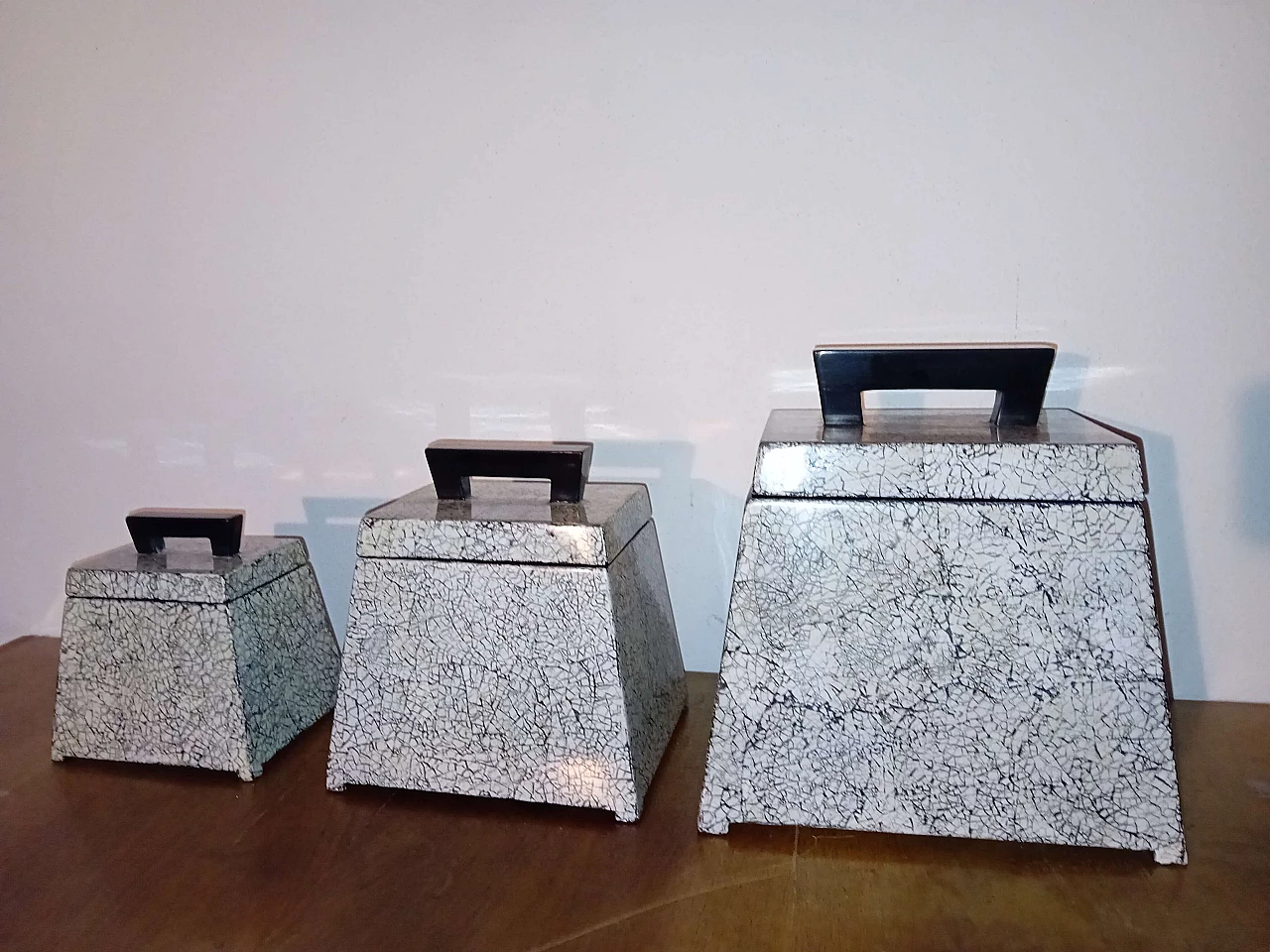 3 Trapezoidal boxes with craquele motif by Mathias Paris, 1990s 3