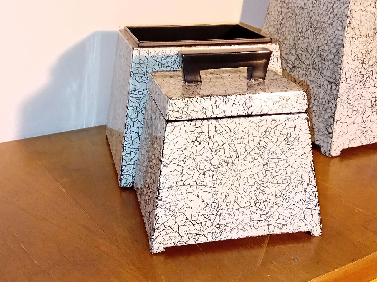 3 Trapezoidal boxes with craquele motif by Mathias Paris, 1990s 6