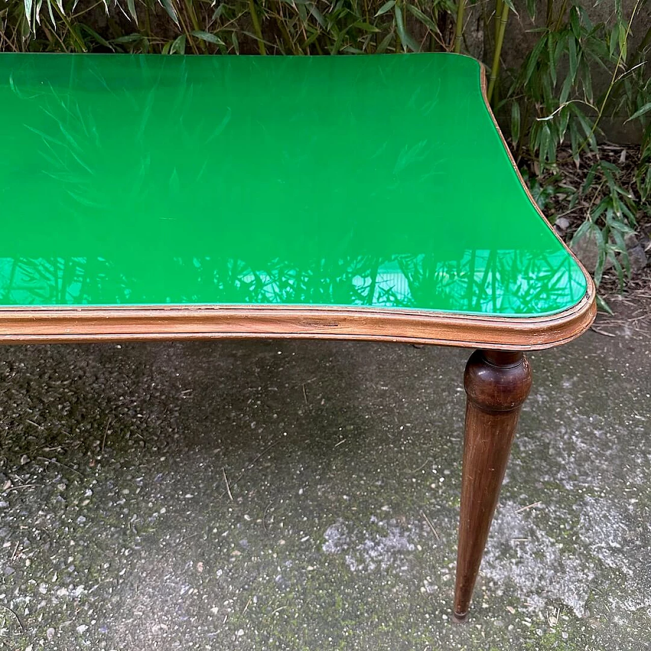 Walnut table with green glass top, 1950s 1252995