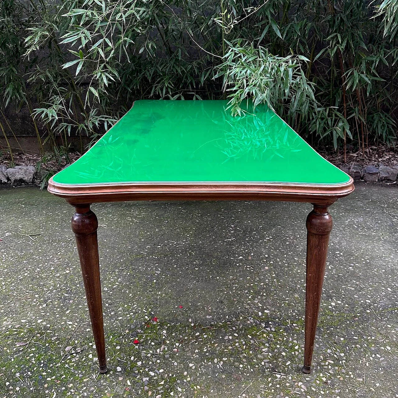 Walnut table with green glass top, 1950s 1252999