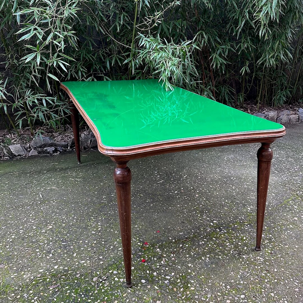 Walnut table with green glass top, 1950s 1253000