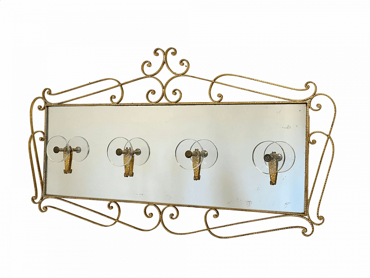 Gilded wrought iron and mirror coat rack by Pier Luigi Colli, 1950s 13