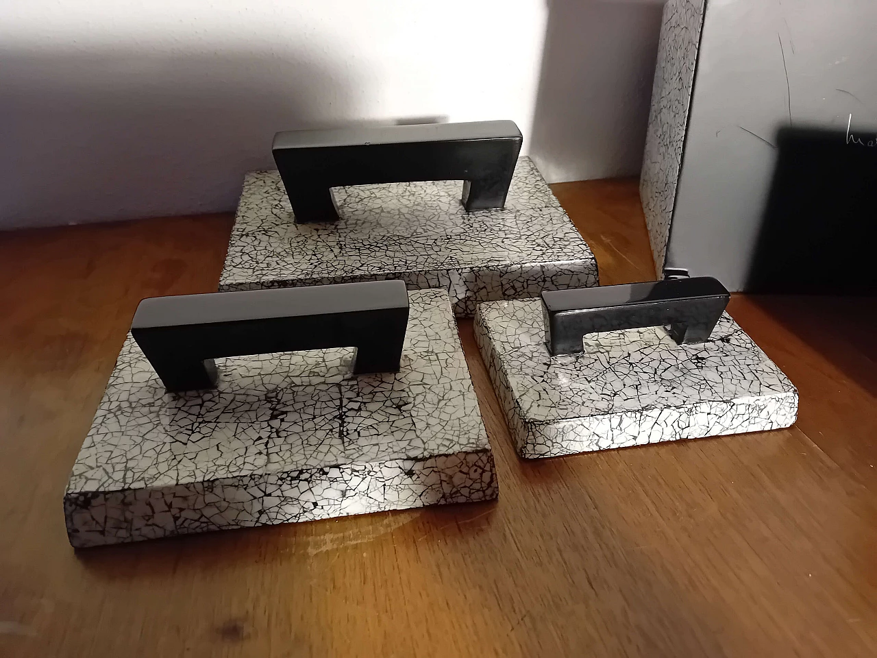 3 Trapezoidal boxes with craquele motif by Mathias Paris, 1990s 9