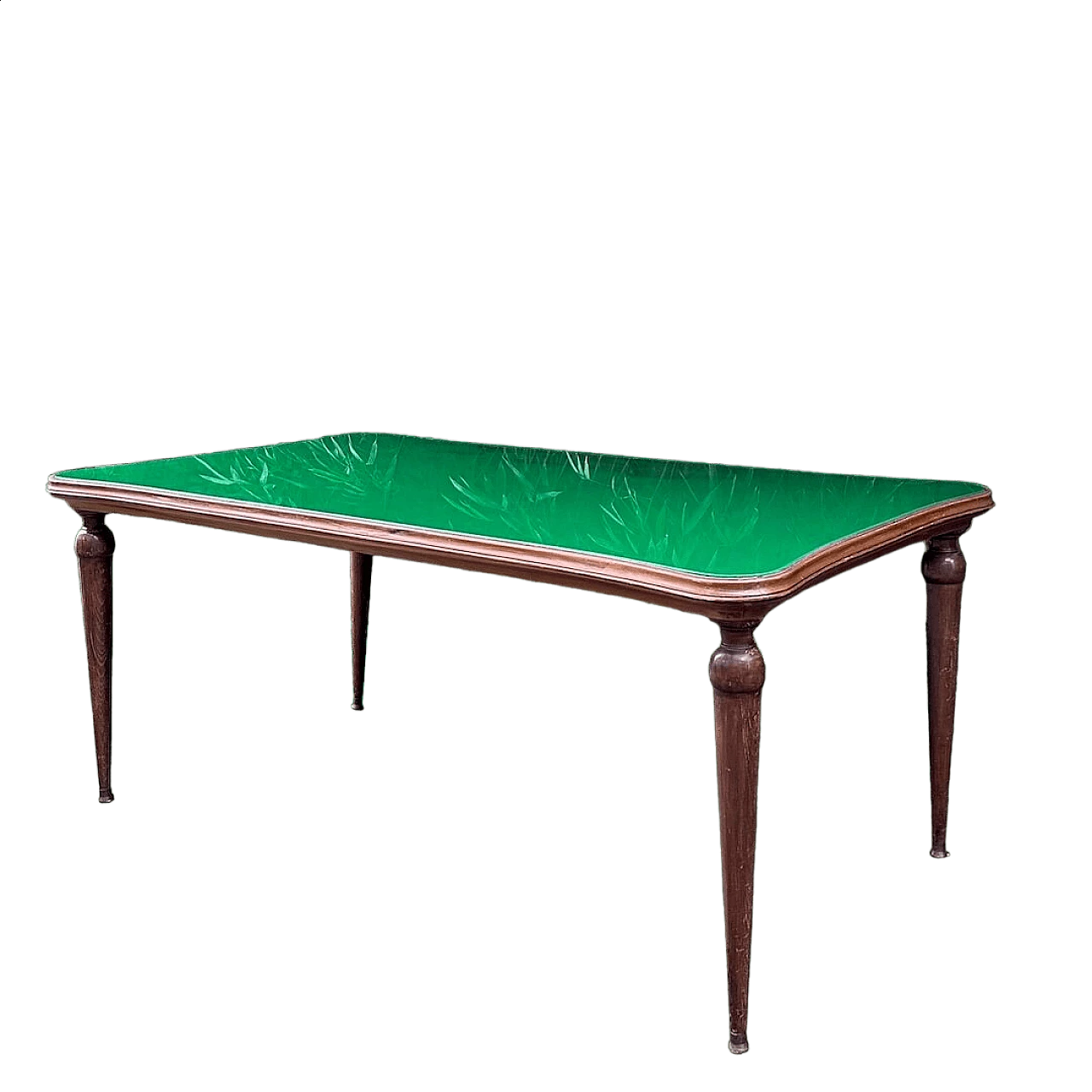 Walnut table with green glass top, 1950s 1253002