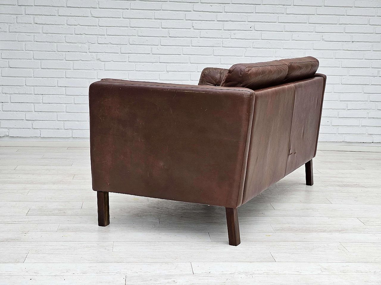 Divano danese in pelle marrone a due posti, anni '70 9