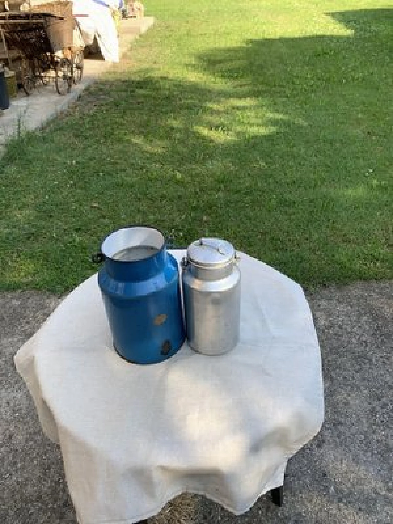 Pair of metal milk cans, 1950s 5