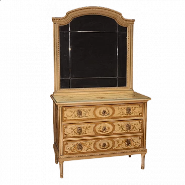 Louis XVI style lacquered and painted wood dresser with mirror, 1960s