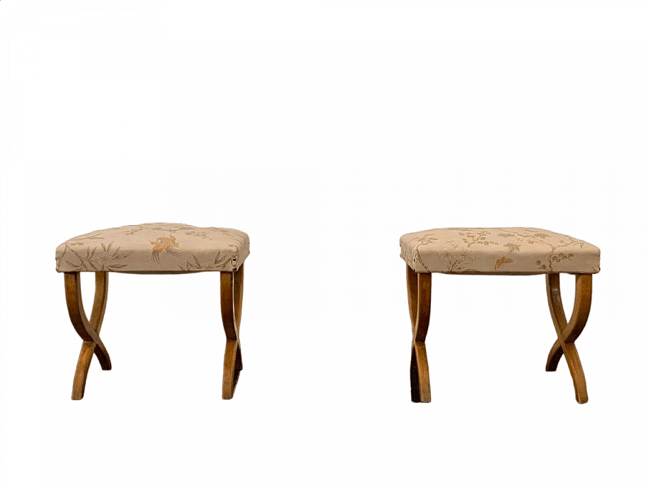 Pair of maple and Chinoserie fabric stools, 1940s 15