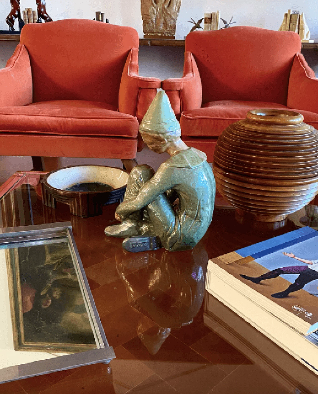 Giordano Tronconi, Seated boy, green ceramic figure from Faenza, 1950s 47