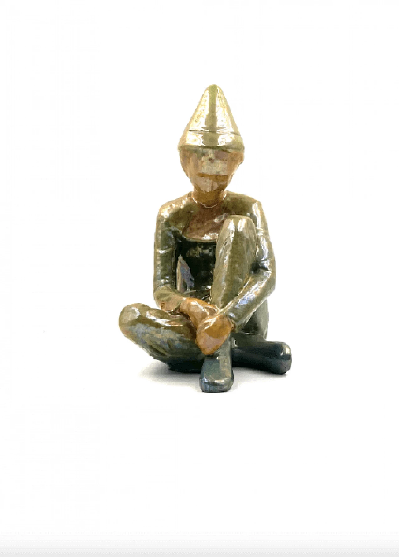 Giordano Tronconi, Seated boy, green ceramic figure from Faenza, 1950s 56