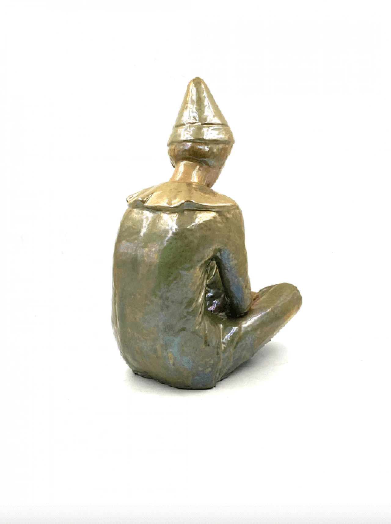 Giordano Tronconi, Seated boy, green ceramic figure from Faenza, 1950s 63