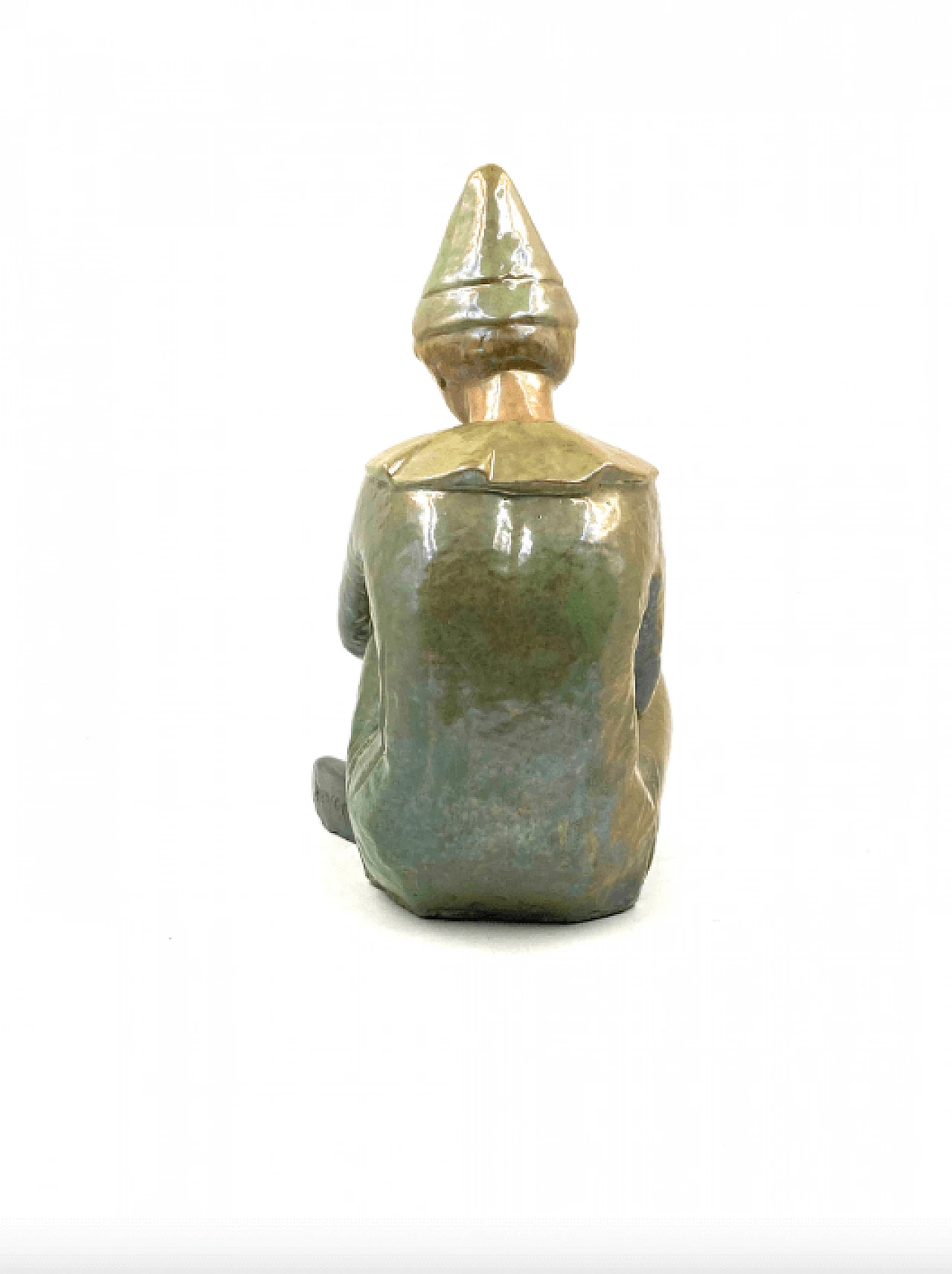 Giordano Tronconi, Seated boy, green ceramic figure from Faenza, 1950s 64