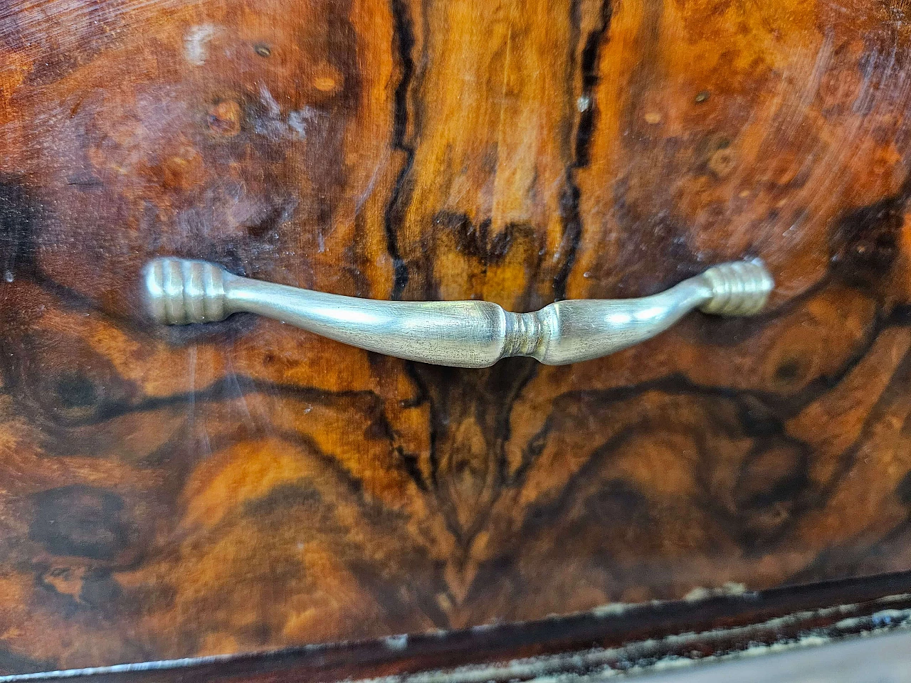 Cassettiera in legno e ottone con piano in vetro marmorizzato, anni '50 16