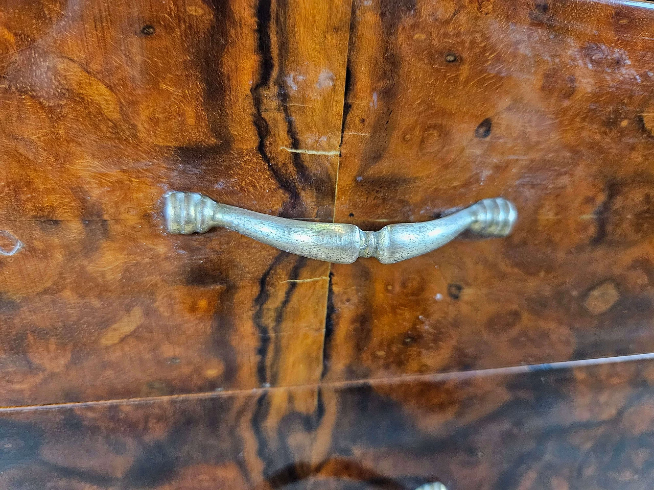 Cassettiera in legno e ottone con piano in vetro marmorizzato, anni '50 21