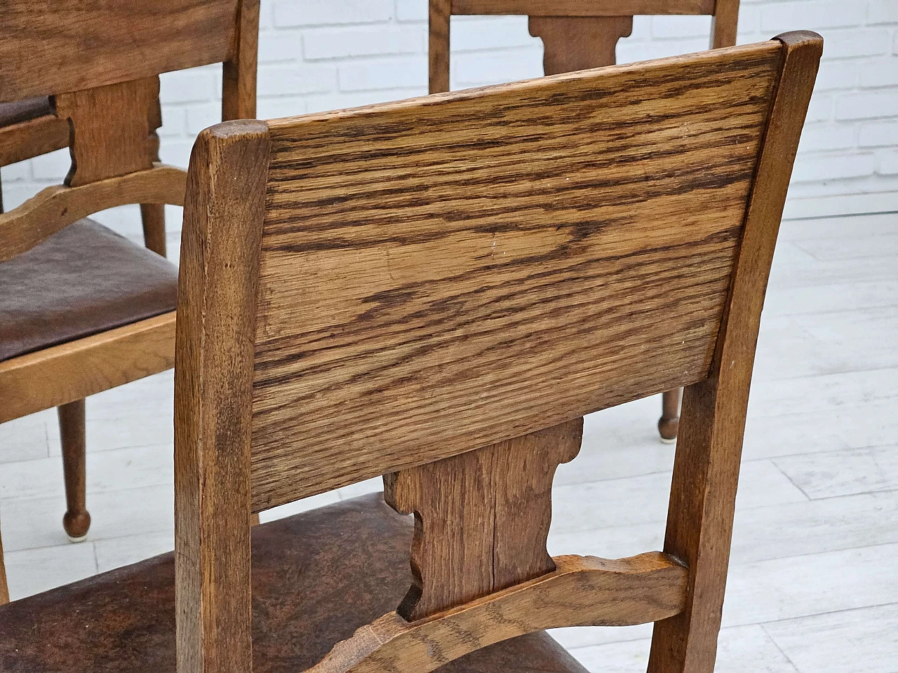 6 Sedie scandinave in quercia e pelle, anni '30 8