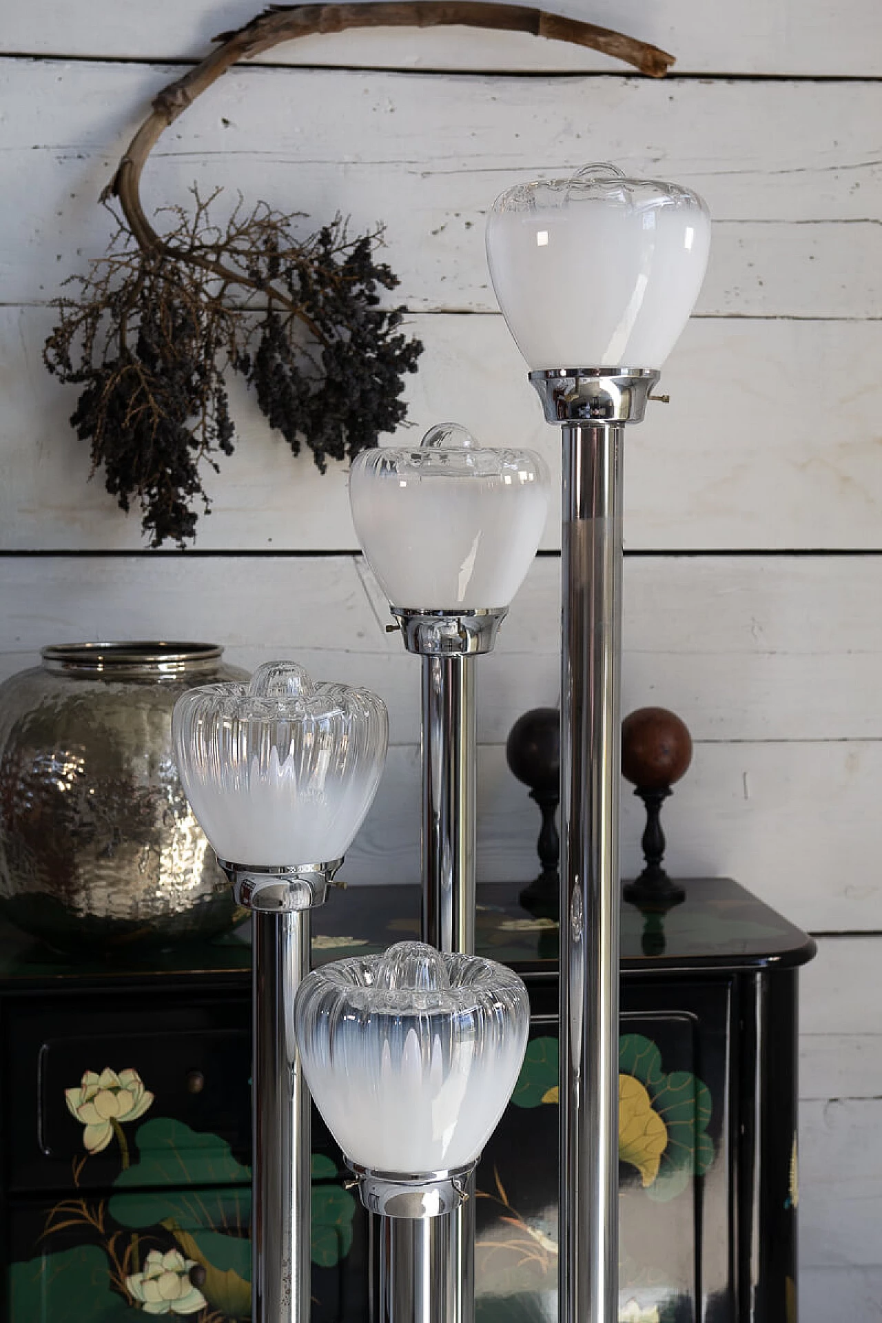 Five-light Murano glass and chromed metal floor lamp, 1960s 1