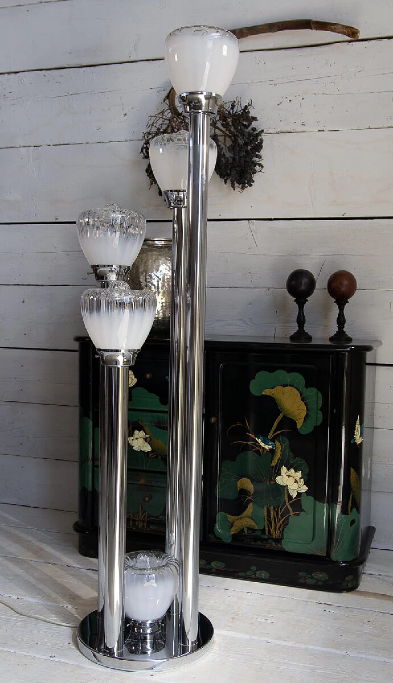 Lampada da terra a cinque luci in vetro di Murano e metallo cromato, anni '60 4