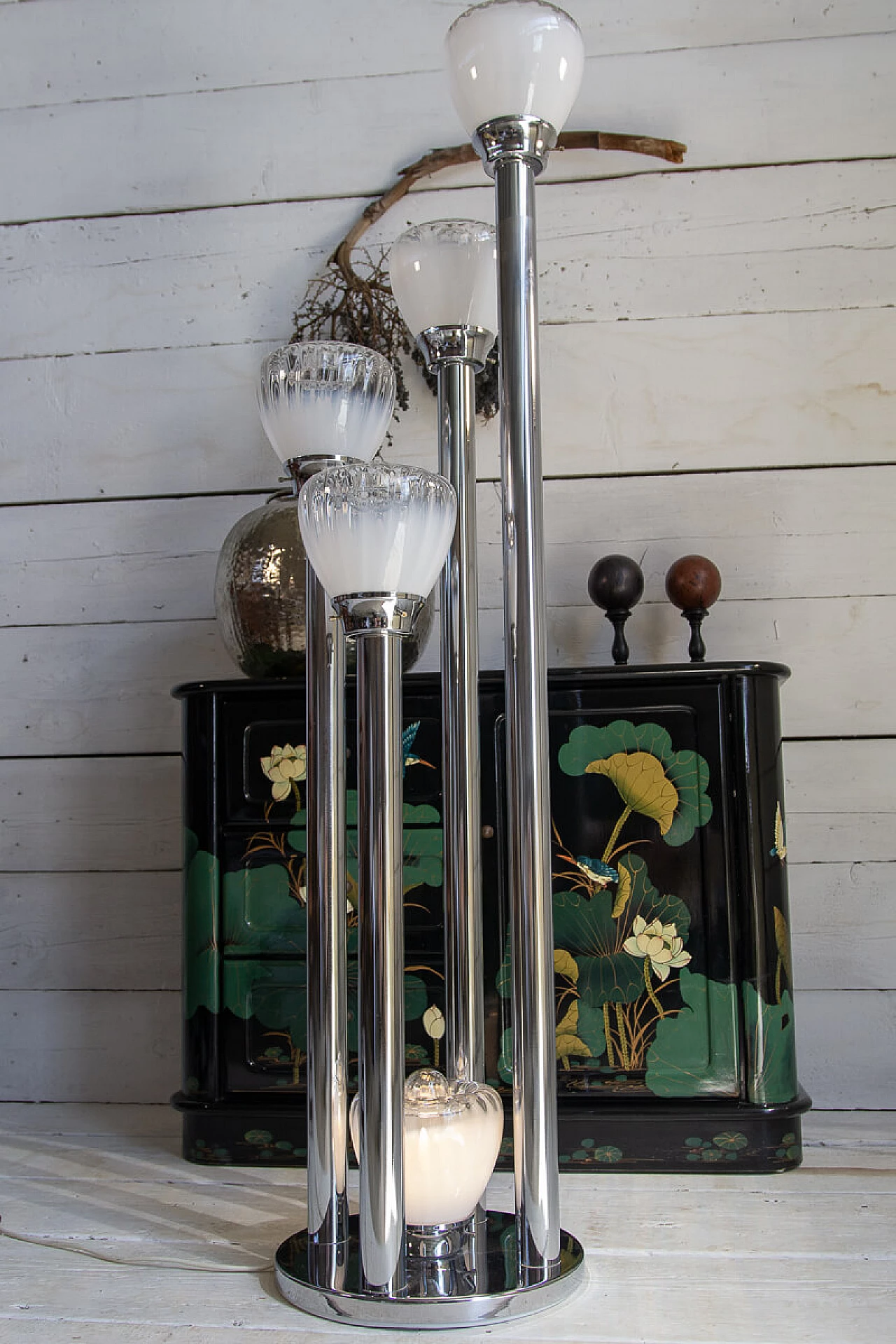 Five-light Murano glass and chromed metal floor lamp, 1960s 8
