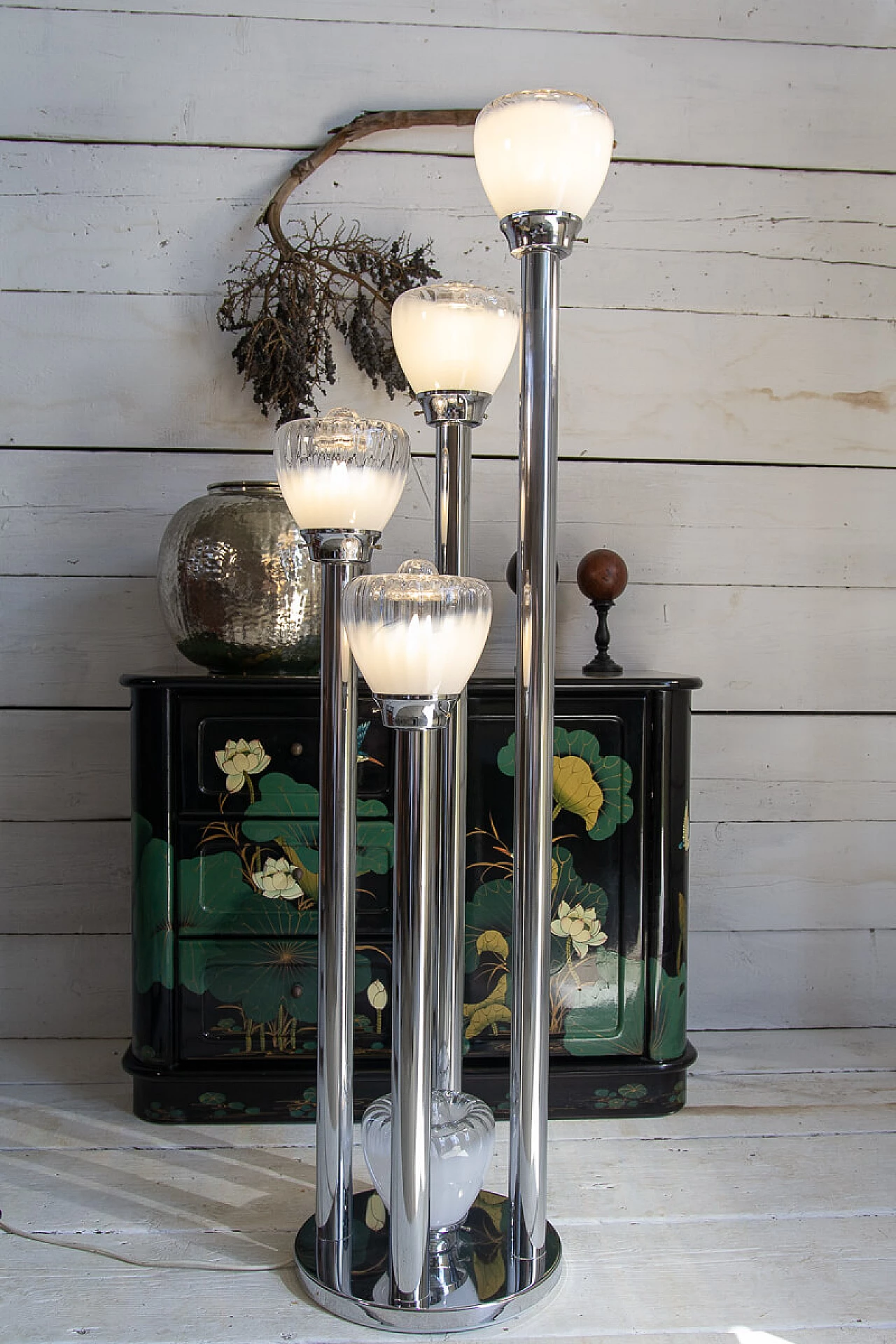 Five-light Murano glass and chromed metal floor lamp, 1960s 9