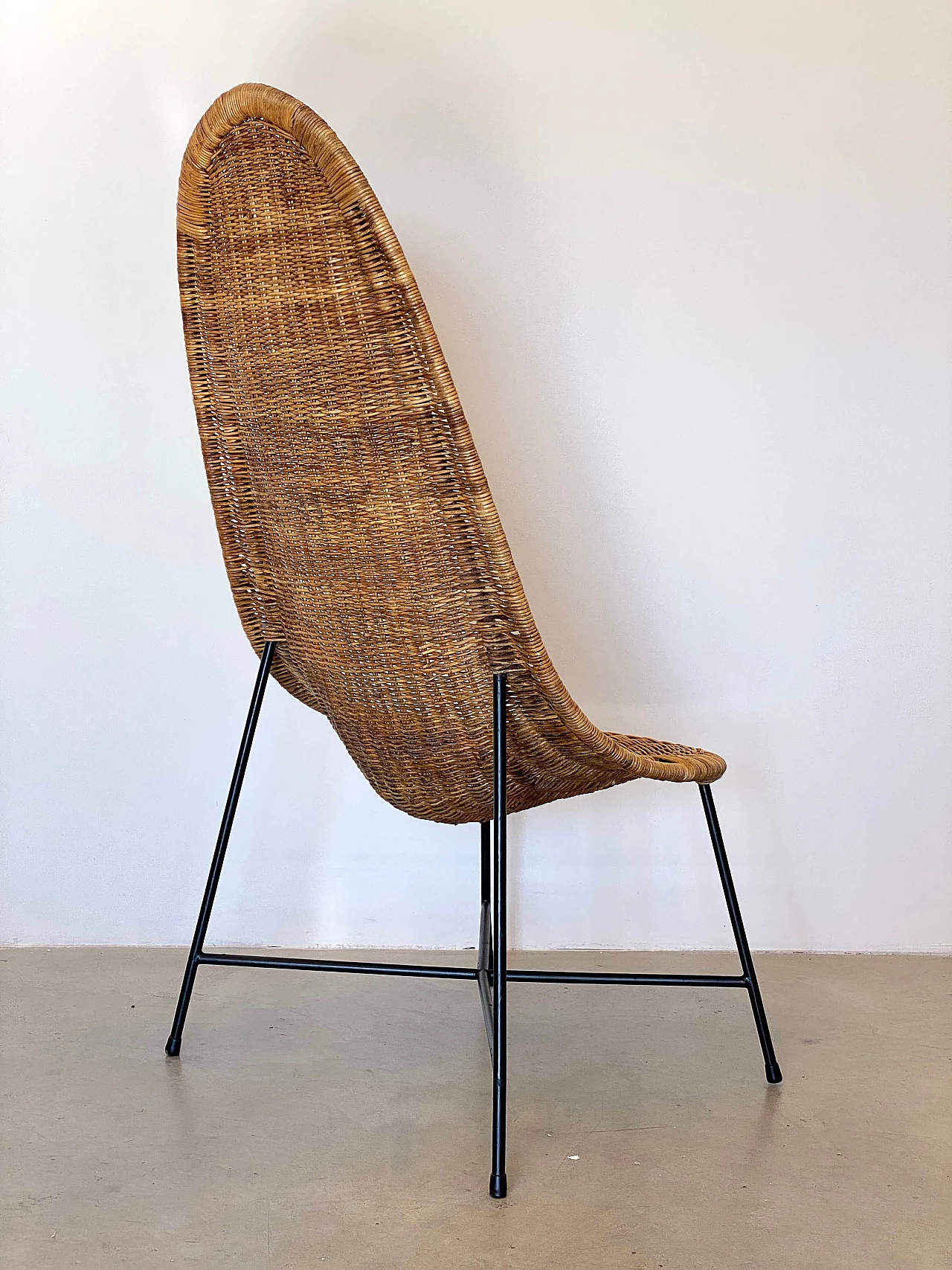 Wicker and iron chair in the style of Kertsin Hörlin Holmqvist, 1960s 1