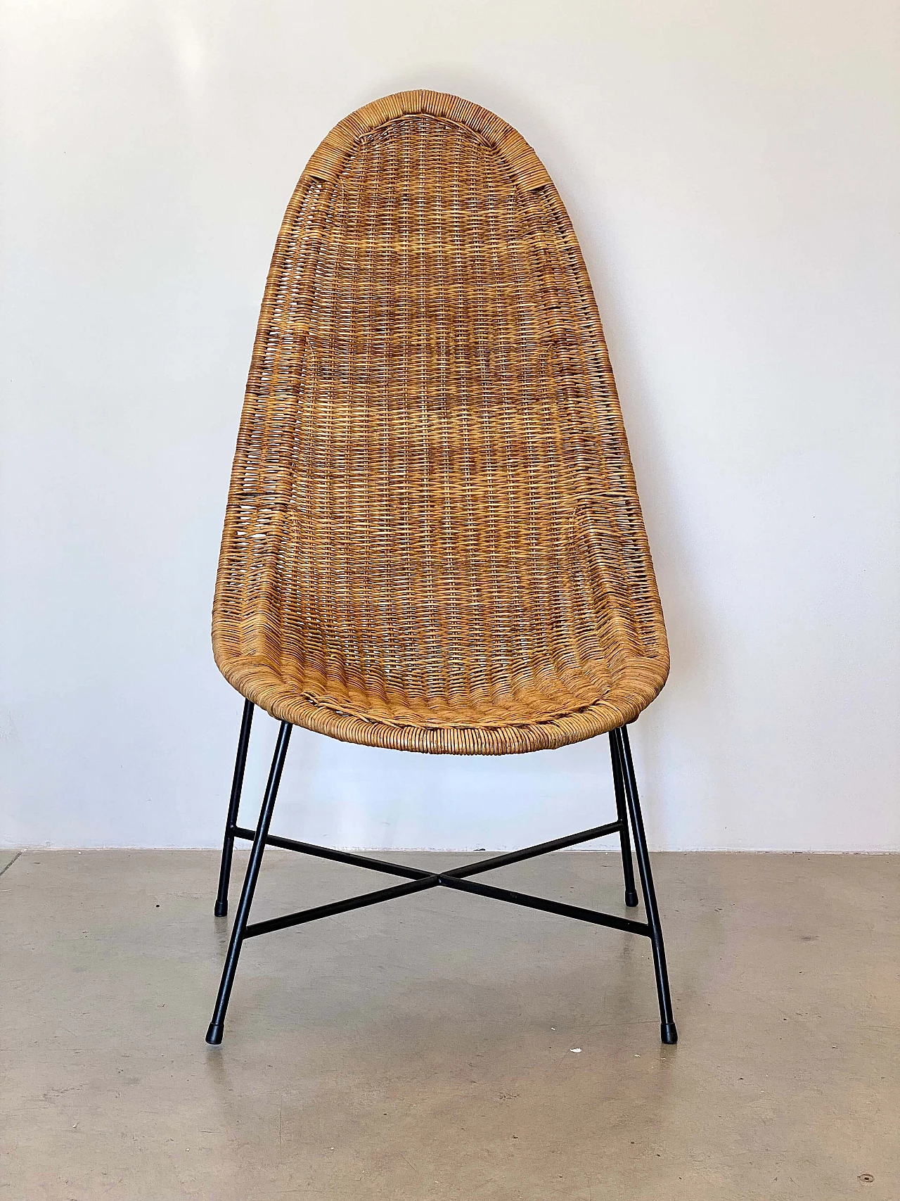 Wicker and iron chair in the style of Kertsin Hörlin Holmqvist, 1960s 3
