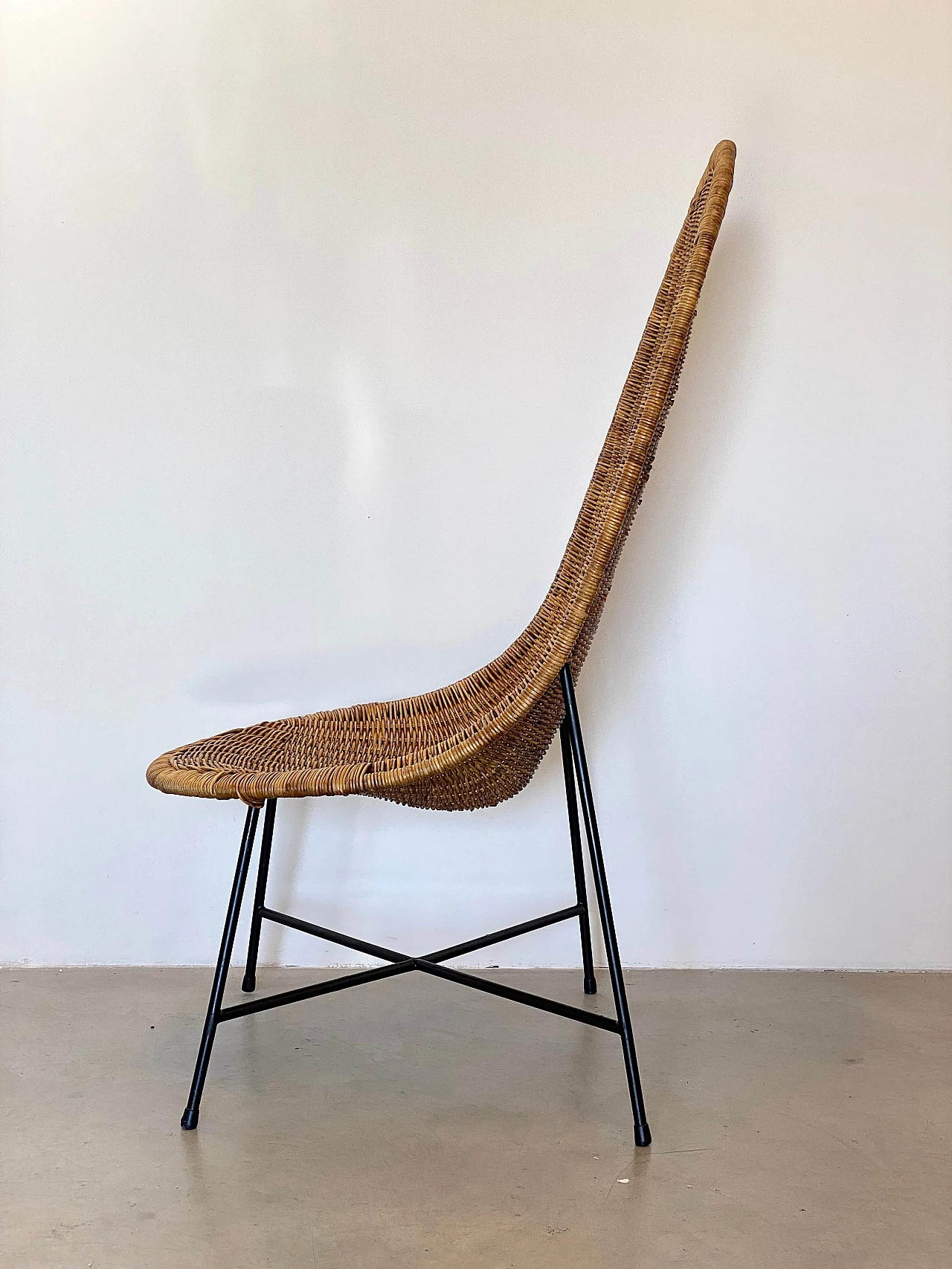 Wicker and iron chair in the style of Kertsin Hörlin Holmqvist, 1960s 7