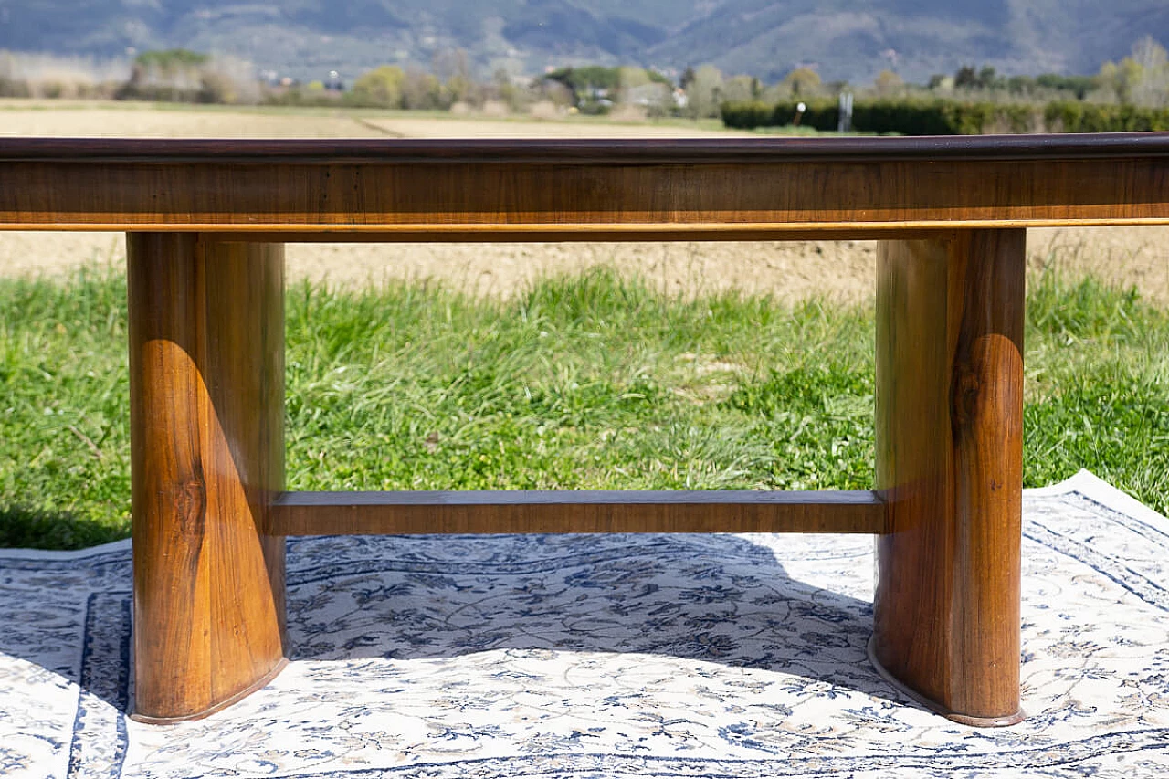 Art Deco blond walnut veneered and ebonized wood table, 1940s 4