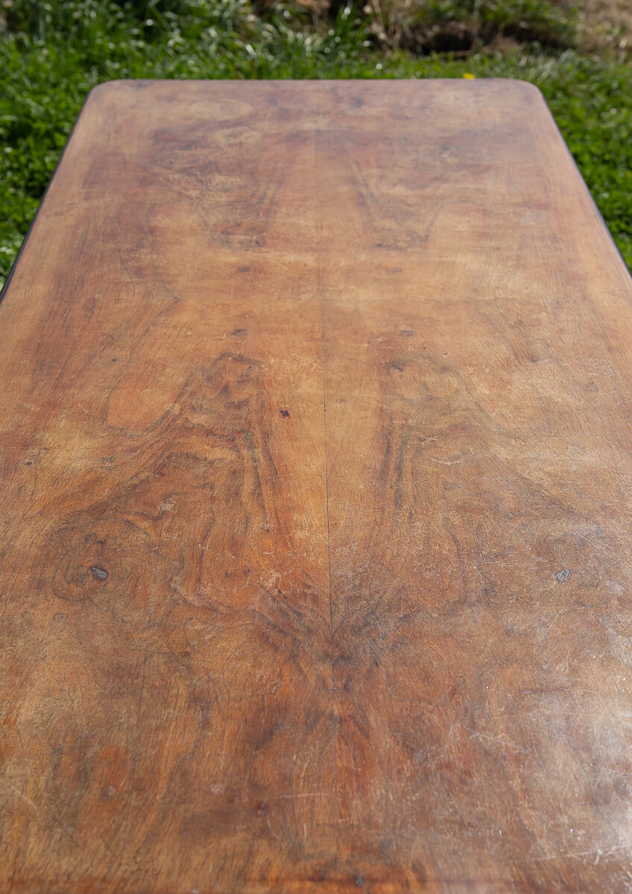 Tavolo Art Déco in legno impiallacciato noce biondo ed ebanizzato, anni '40 6