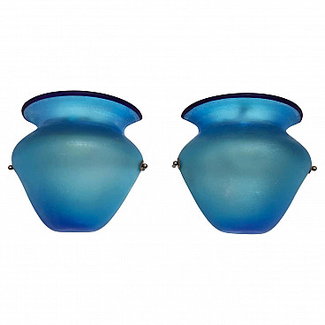 Pair of light blue Murano glass wall lamps attributed to Gino Cenedese, 1960s