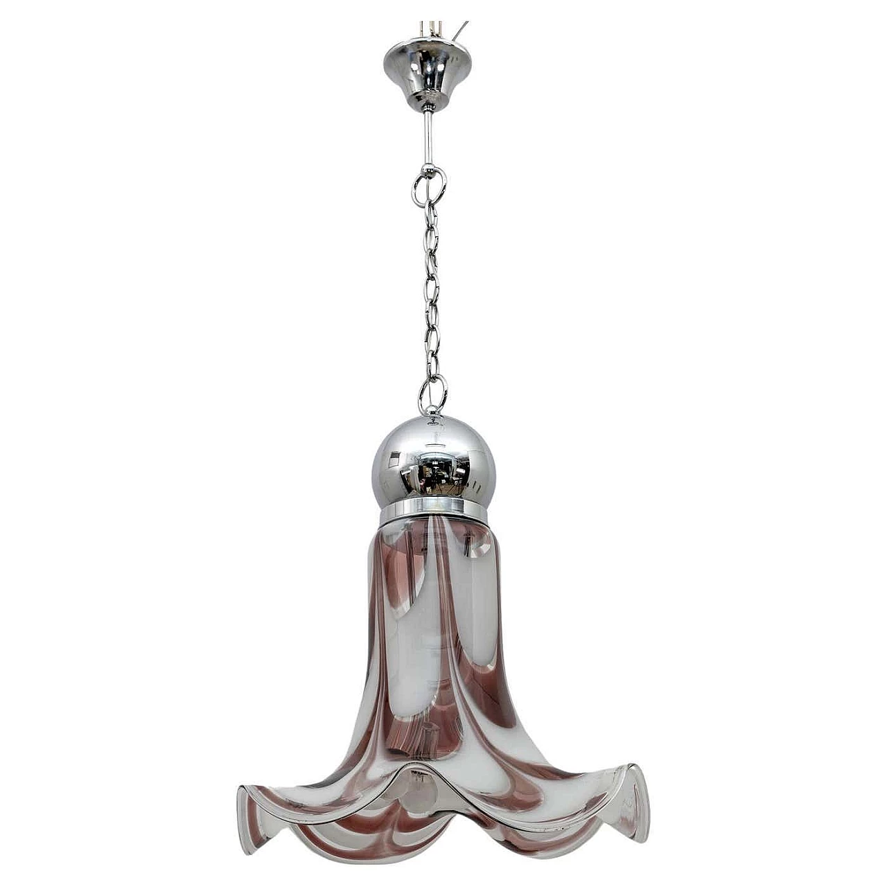 Chandelier with white and red Murano glass bell shade by AV Mazzega, 1970s 1
