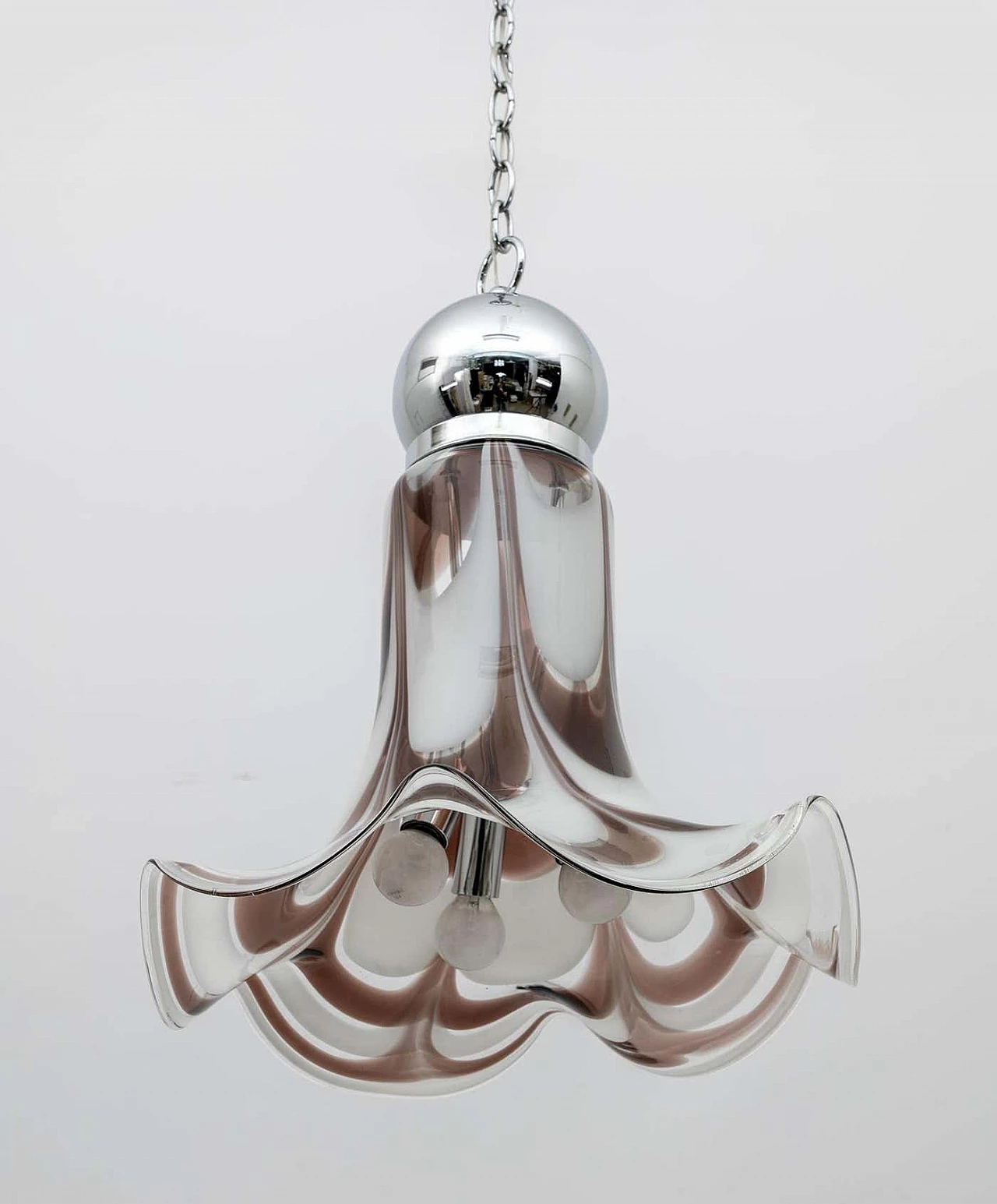 Chandelier with white and red Murano glass bell shade by AV Mazzega, 1970s 6