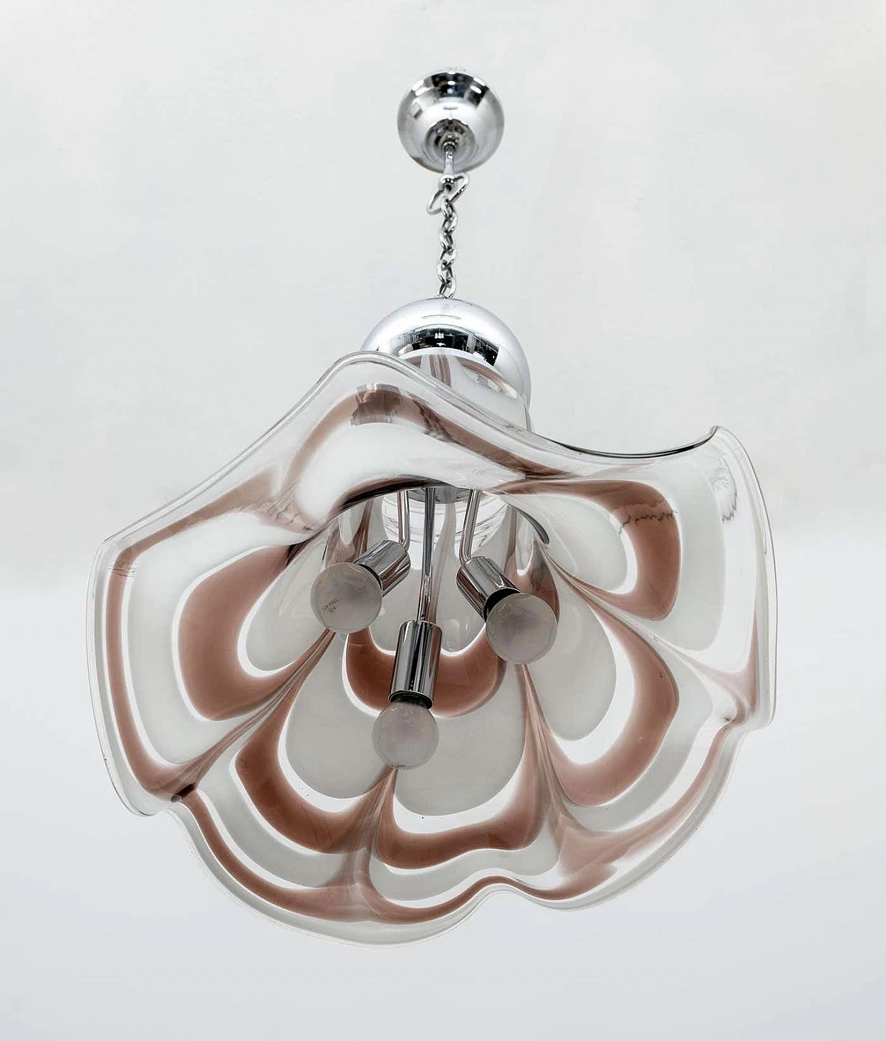 Chandelier with white and red Murano glass bell shade by AV Mazzega, 1970s 8