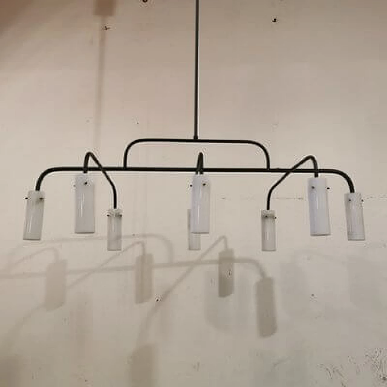 Eight-light painted metal and glass chandelier, 1950s 3