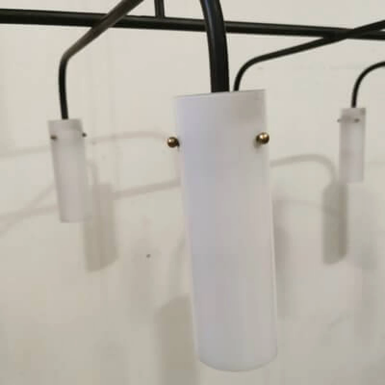 Lampadario a otto luci in metallo verniciato e vetro, anni '50 11