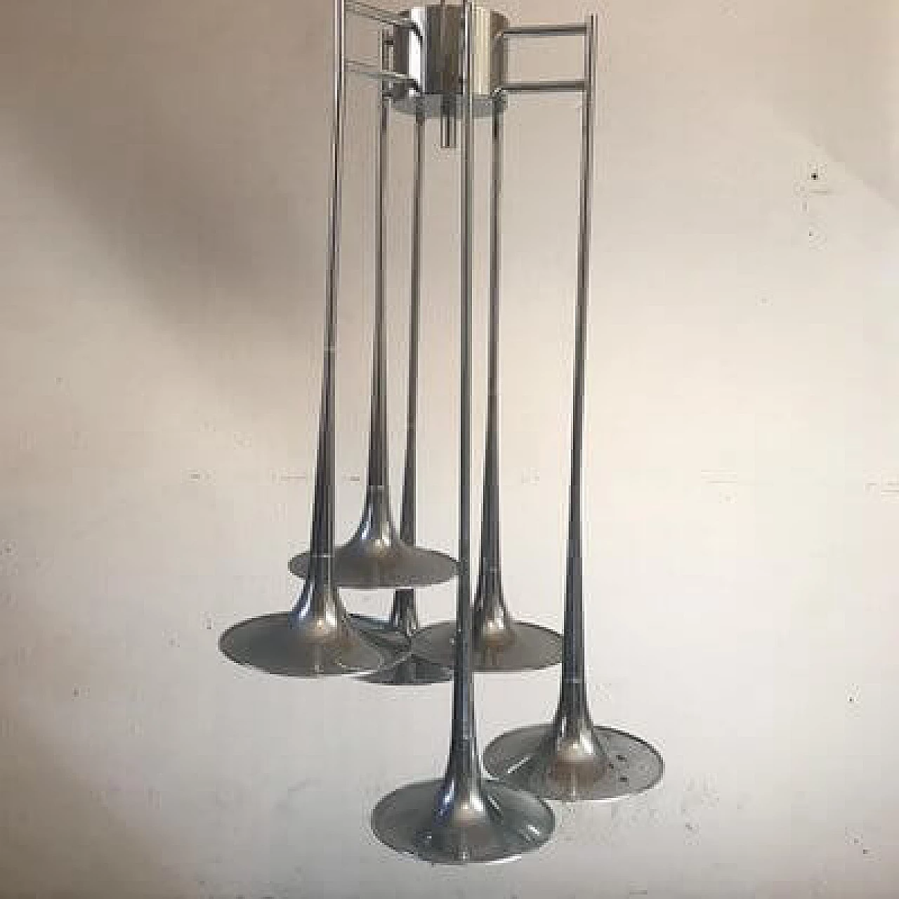 Lampadario a sei luci in acciaio cromato, anni '60 1