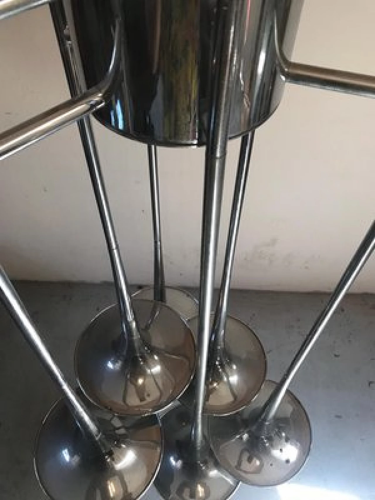 Six-light chromed steel chandelier, 1960s 2