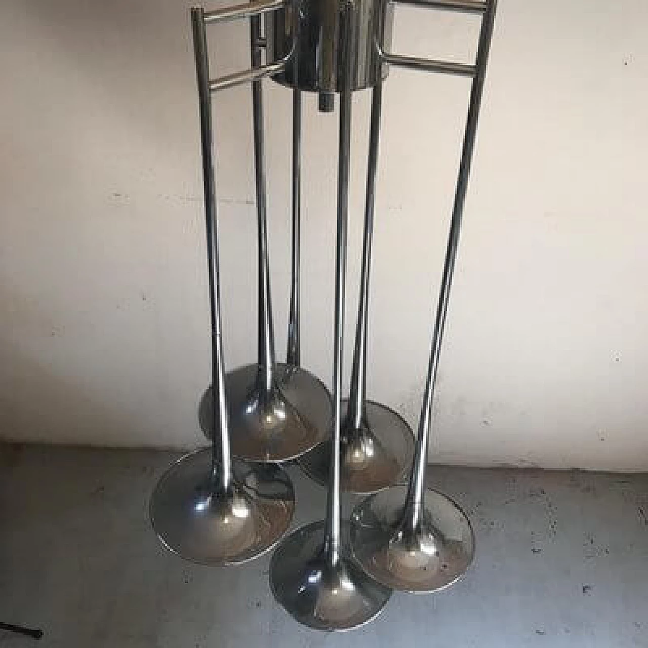 Six-light chromed steel chandelier, 1960s 7