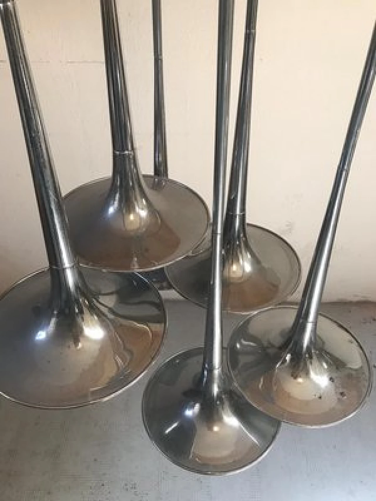 Lampadario a sei luci in acciaio cromato, anni '60 10