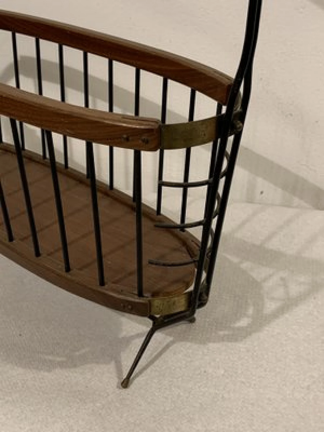 Teak, metal and brass magazine rack, 1960s 2
