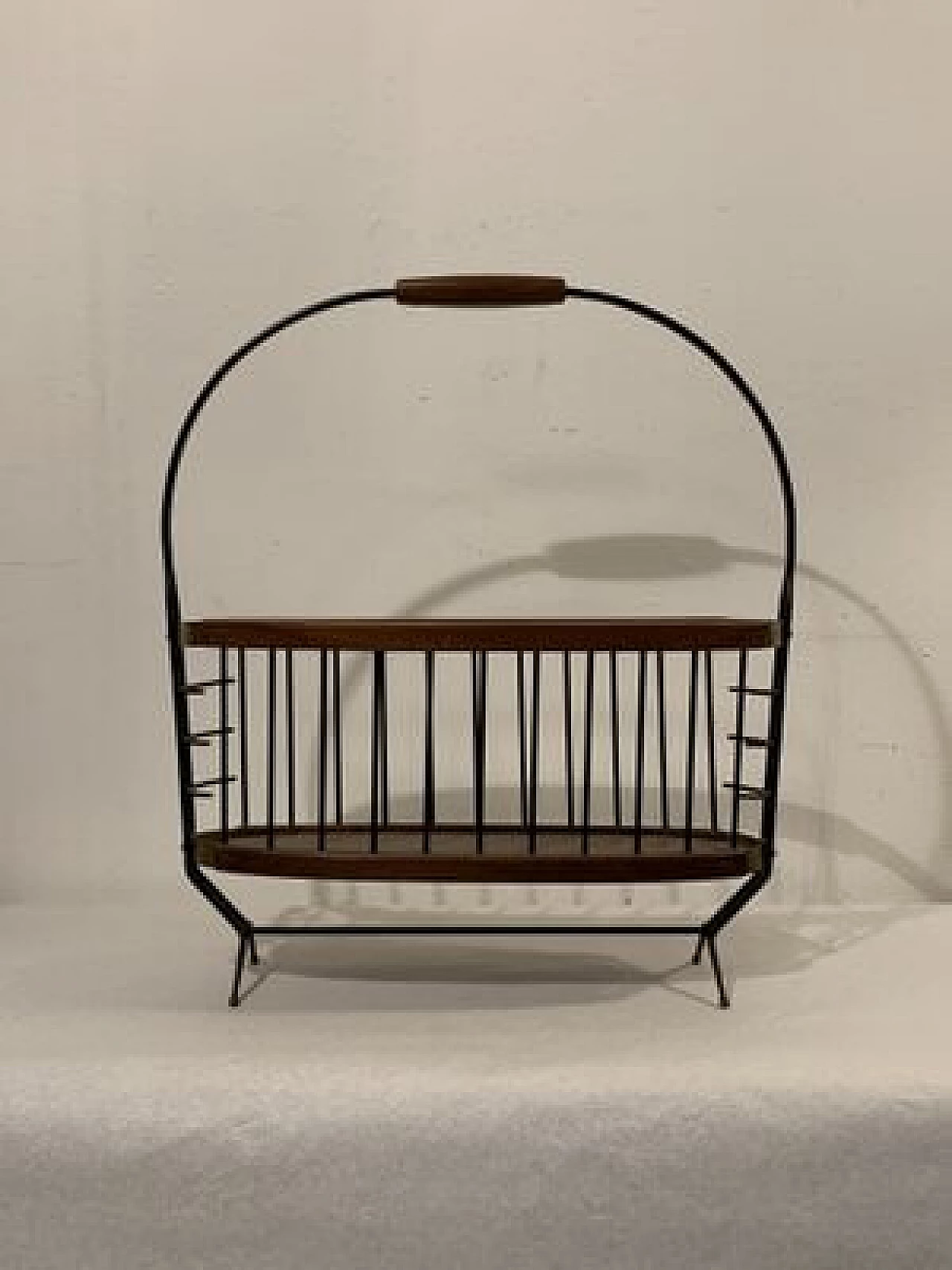 Teak, metal and brass magazine rack, 1960s 3